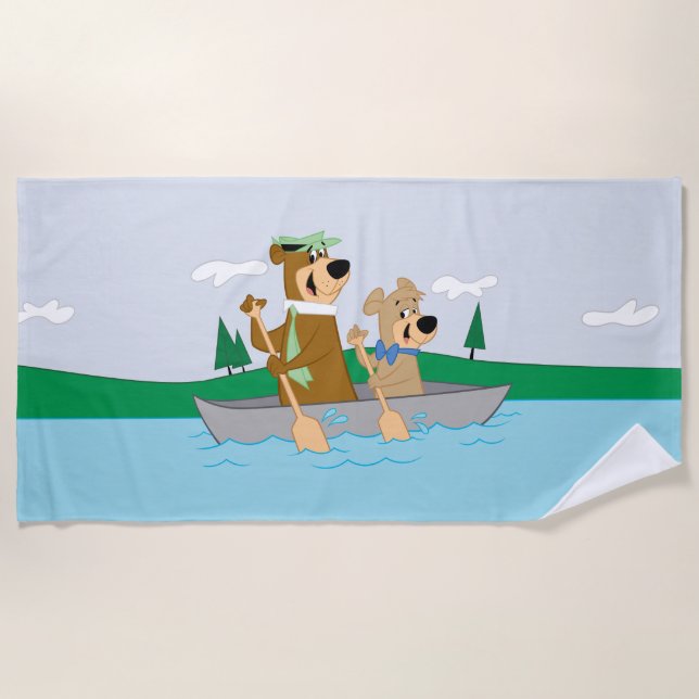 Yogi Bear and Boo Boo Fun Canoe Adventure Beach Towel (Front)