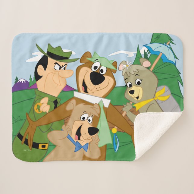 Yogi Bear and Friends Framed Forest Picture Sherpa Blanket (Front (Horizontal))