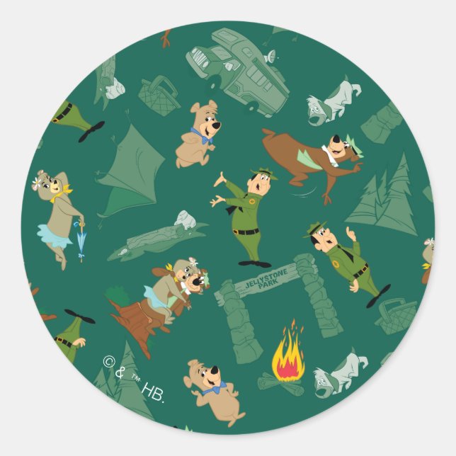 Yogi Bear and Friends Jellystone Park Camp Pattern Classic Round Sticker (Front)