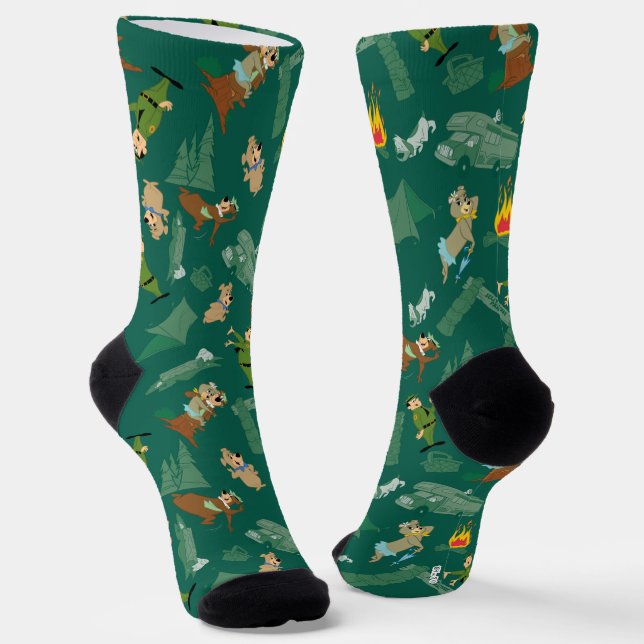 Yogi Bear and Friends Jellystone Park Camp Pattern Socks (Angled)