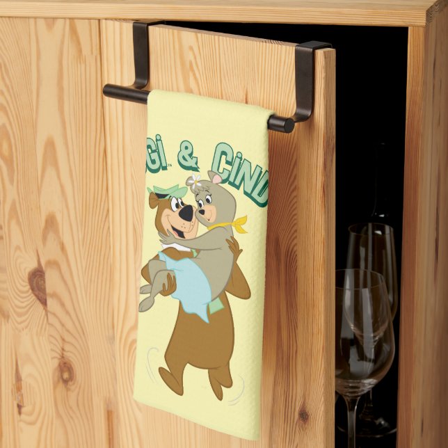 Yogi Bear Carrying Cindy Bear Tea Towel (Thirds Fold)