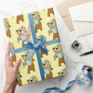 Yogi Bear Carrying Cindy Bear Wrapping Paper