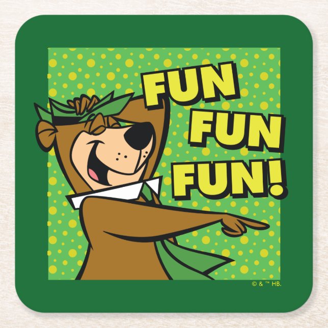 Yogi Bear Fun Fun Fun Square Paper Coaster (Front)