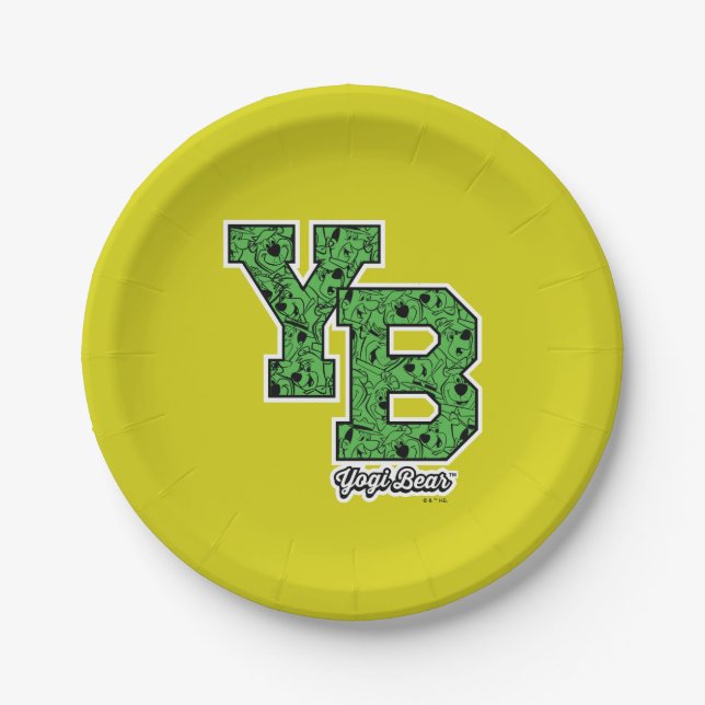 Yogi Bear Patterned Varsity Letters Paper Plate (Front)