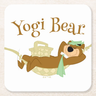 Yogi Bear Picnic Hammock Nap Time Square Paper Coaster