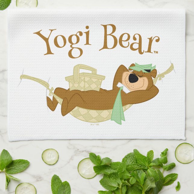 Yogi Bear Picnic Hammock Nap Time Tea Towel (Folded)