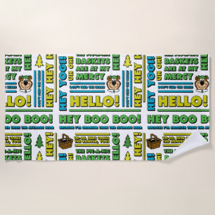 Yogi Bear's Picnic Quotes & Fun Phrases Pattern Beach Towel