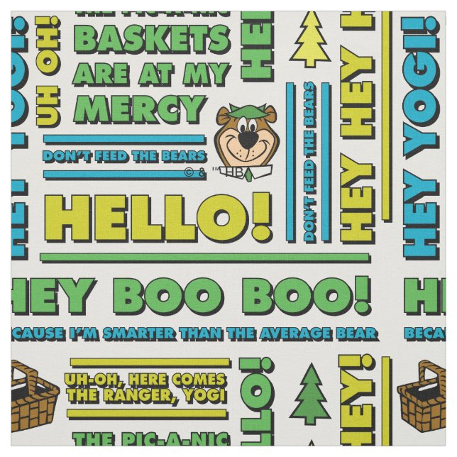 Yogi Bear's Picnic Quotes & Fun Phrases Pattern Fabric (Swatch)