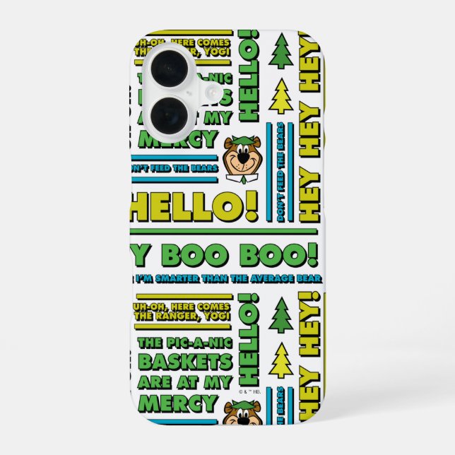 Yogi Bear's Picnic Quotes & Fun Phrases Pattern iPhone 16 Case (Back)