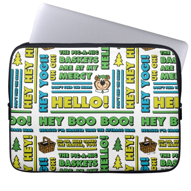 Yogi Bear's Picnic Quotes & Fun Phrases Pattern Laptop Sleeve (Front)