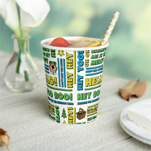 Yogi Bear's Picnic Quotes & Fun Phrases Pattern Paper Cups