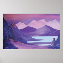 Yogi & Monastery in Tibetan Mountains