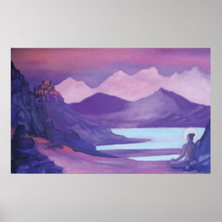 Yogi & Monastery in Tibetan Mountains Poster