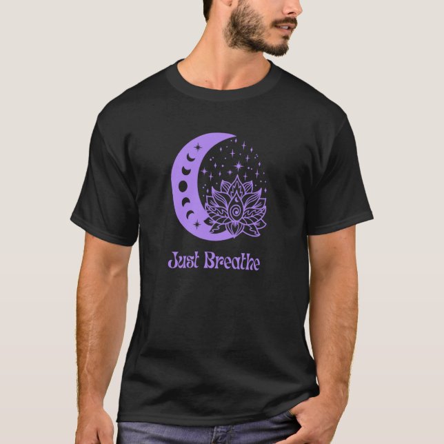 Yogi Purple Moon Phase Yoga Meditation Just Breath T-Shirt (Front)