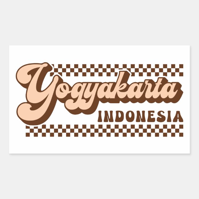 Yogyakarta Indonesia Retro Brown Text Rectangular Sticker (Front)