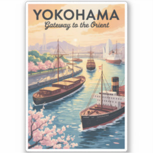 Yokohama Japan Illustration Travel Art Vintage