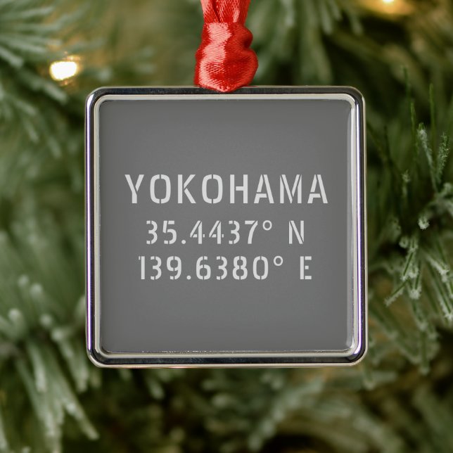Yokohama Latitude & Longitude   Metal Ornament (Tree)