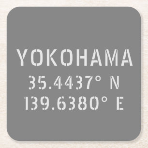 Yokohama Latitude & Longitude Square Paper Coaster