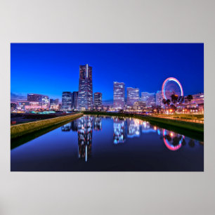 Yokohama Skyline At Dusk Poster