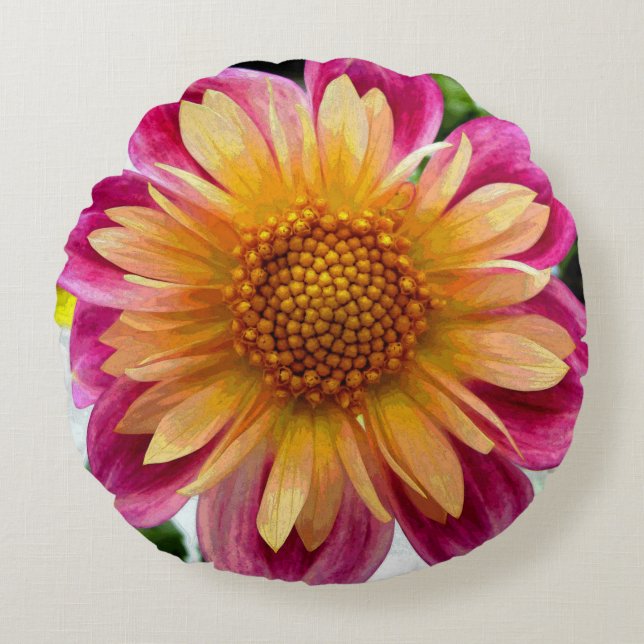 Yolanda Yellow Dahlia Round Cushion (Front)
