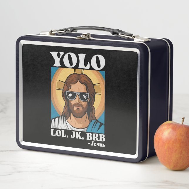 YOLO LOL JK BRB Jesus Funny Easter Metal Lunch Box (In Situ)