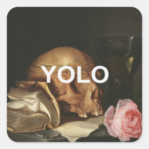 YOLO Text + Renaissance Memento Mori Still Life Square Sticker