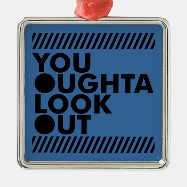 YOLO w/ Caution Metal Tree Decoration (Front)