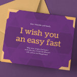 Yom Kippur Holiday Postcard<br><div class="desc">This elegant Yom Kippur card is bordered by vibrant violet and warm yellow, creating a striking contrast. It embodies the spirit of introspection and forgiveness, essential to Yom Kippur. A subtle pattern of Stars of David further enhances the aesthetic appeal. The words " I wish you a easy fast" are...</div>