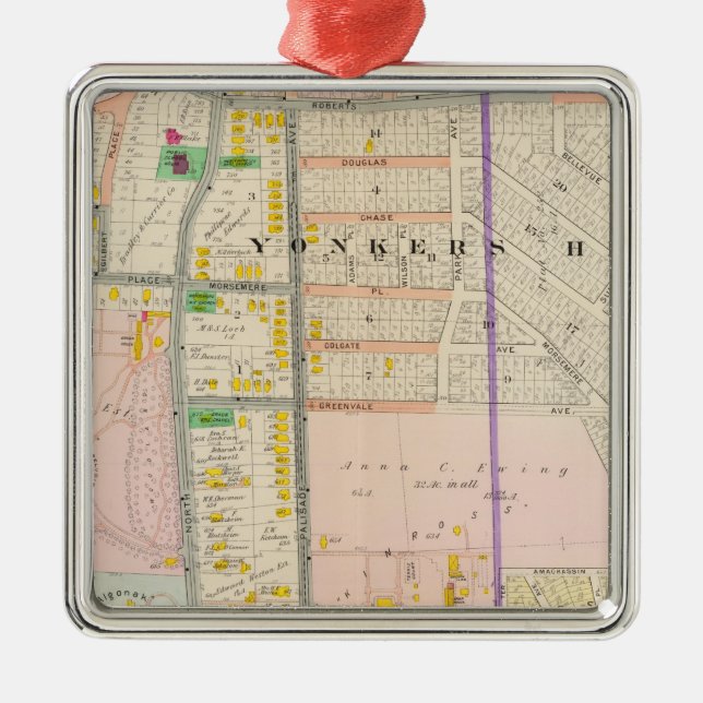 Yonkers NY Map Atlas Metal Tree Decoration (Front)