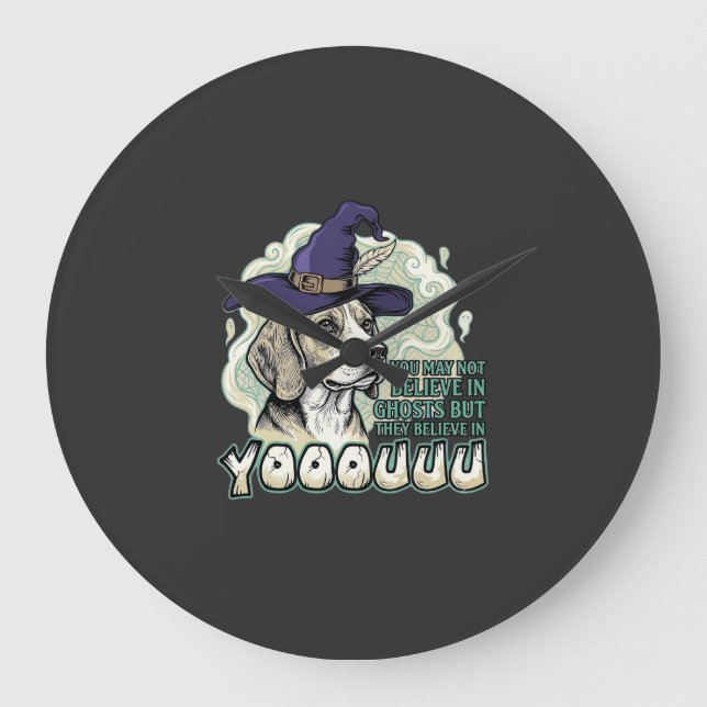 Yooouuu Ghosts Beagle Dog Purple Witch Hat Hallowe Large Clock (Front)