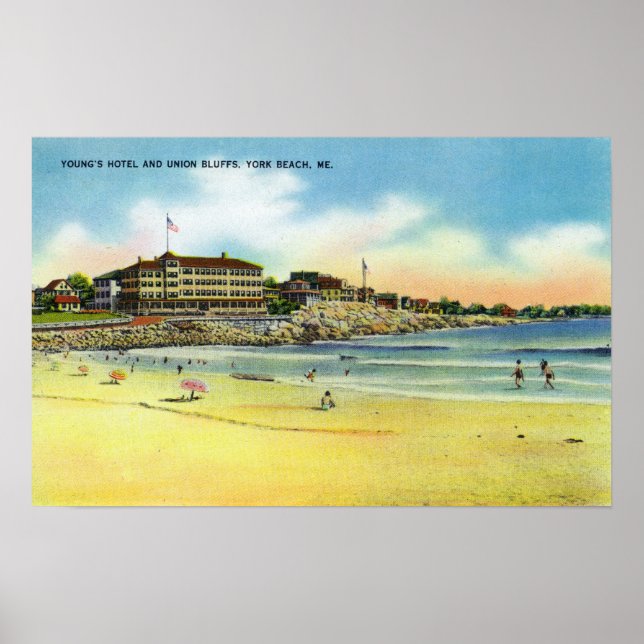 York Beach View of Young's Hotel and Union Poster (Front)
