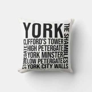 York, England Landmarks Typography - UK Word Art Cushion