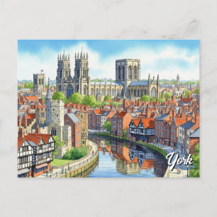 York England Watercolor Postcard