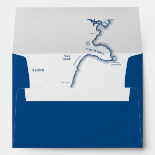 York Maine Map Navy Blue Wedding Envelope