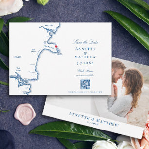 York Maine Map Navy Destination Wedding Save The Date