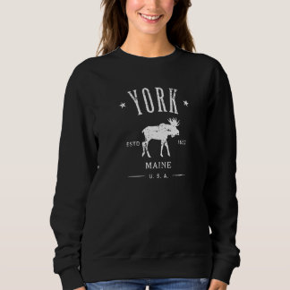 York Maine Usa With Moose Distressed Souvenir   Sweatshirt