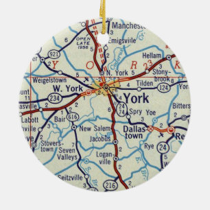 York PA Vintage Map Ceramic Ornament