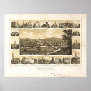 York Pennsylvania 1852 Antique Panoramic Map Poster