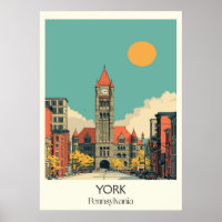 York Pennsylvania Vintage Historic Clock Tower Art