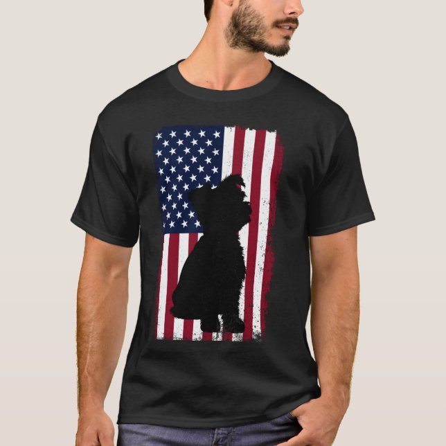 Yorkie American Flag Patriotic 4th Of July Yorkshi T-Shirt (Front)