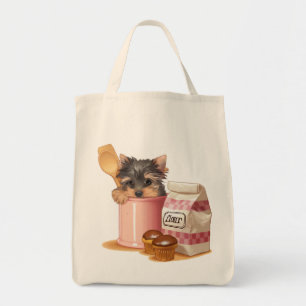 Yorkie and chocolate cupcakes tote bag