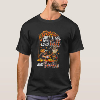 Yorkie And Fall  Dog Owner Bicycle Thanksgiving T-Shirt