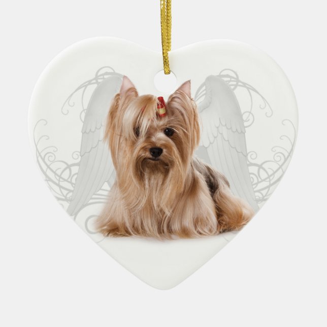 Yorkie Angel Ceramic Ornament (Front)