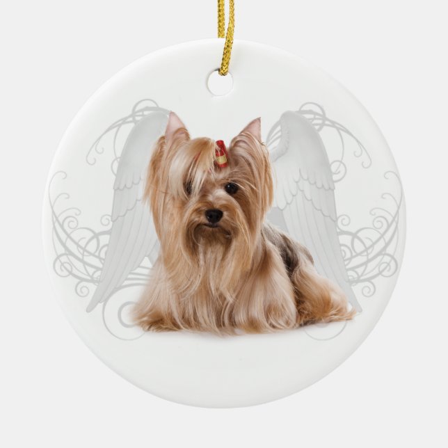 Yorkie Angel Ceramic Ornament (Front)