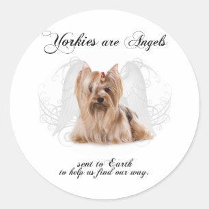 Yorkie Angel Classic Round Sticker