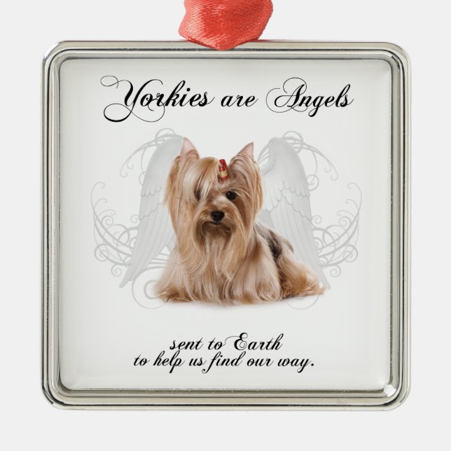 Yorkie Angel Metal Tree Decoration (Front)