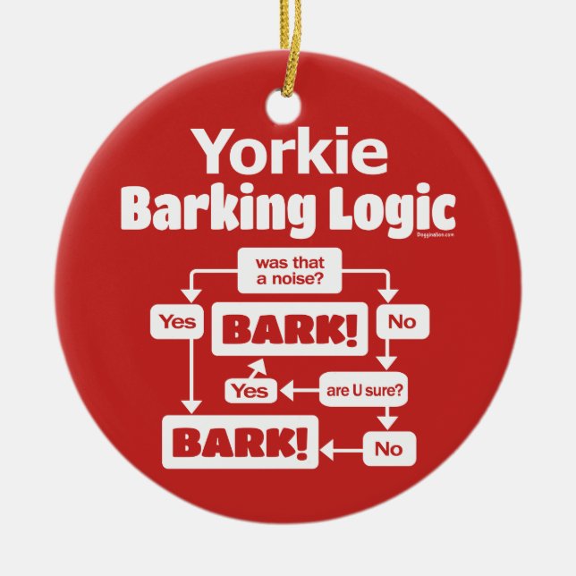 Yorkie Barking Logic Ceramic Ornament (Front)