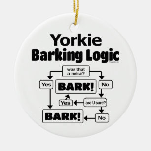 Yorkie Barking Logic Ceramic Ornament