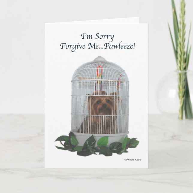 Yorkie Birdcage Sorry Card (Front)