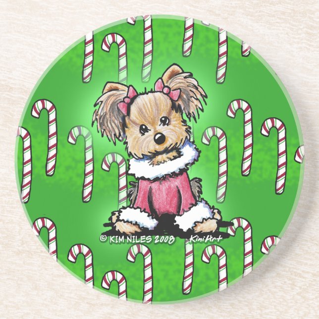 Yorkie Candy Cane Cutie Coaster II (Front)